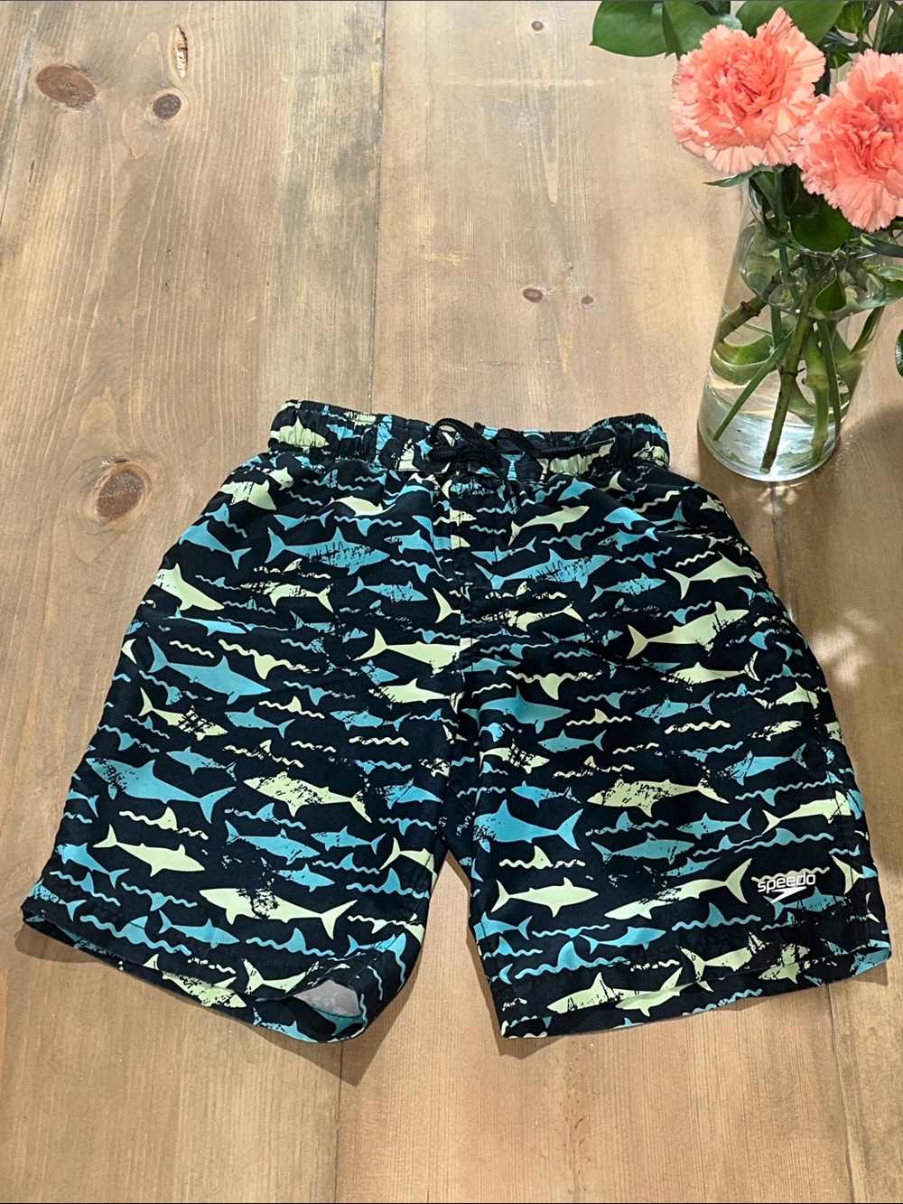 Speedo Boys' Black Blue & Aqua Shark Swim Trunks